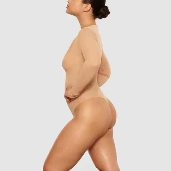 SKIMS TAN JELLY SHEER LONG SLEEVE BODYSUIT/ CLAY - Picture 2 of 6